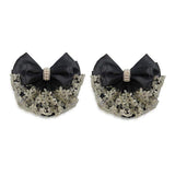 2Pcs Professional Hair Bun Cover Snood Hairnet Bowknot with Lace Pearl Crystal Decoration Barrette Hair Clip Hair Accessories fo