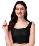 Pujia Mills Women's Deep Neck Silk Sleeveless Readymade Blouse (Sando Black 32)