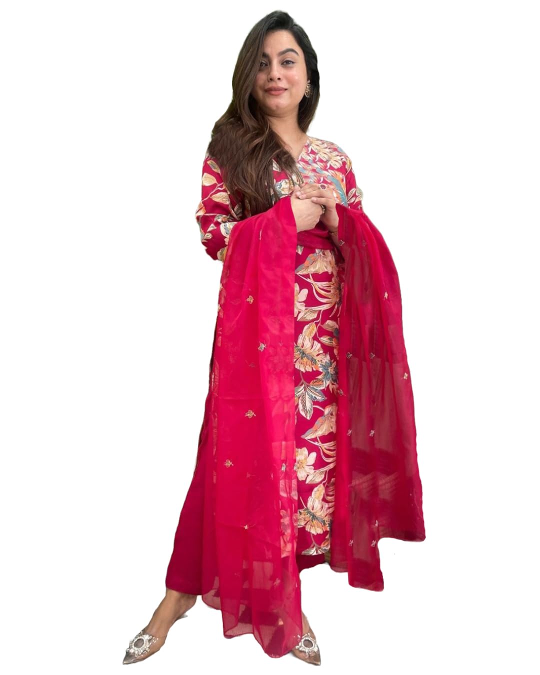 Anni Designer Women'S Rayon Blend Straight Printed Kurta With Pant & Dupatta (Njan Maroon-Vks01_M_Maroon_Medium),Maroon,M