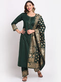 Anni Designer Women'S Cotton Straight Kurta With Palazzo & Dupatta (Kpzd-Cot-10036-Green_S_Green_Small),Green,S,Cotton Blend,Straight,
