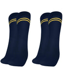 Mukhaksh (Pack Of 2 Pairs Boys Kids Navy Blue Socks With Yellow Stripes Border Lining, Navy Blue With Yellow Stripes Calf Length