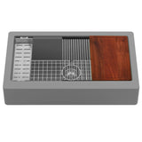 Karran 34 Retrofit Undermount Large Single Bowl Quartz Farmhouse Workstation Kitchen Sink in Grey