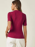 Anni Designer Women'S Cotton Belnd Lycra Ribbed Solid Half Sleeve Round Neck Top (Ntpr-Magenta-Nw_Xl_Magenta_X-Large),Magenta,XL,Cotton Blend,Western,