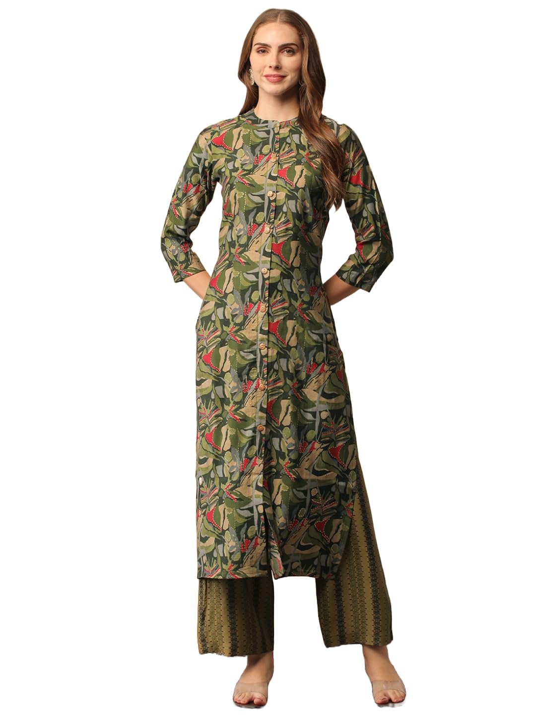 Anni Designer Women'S Cotton Blend Straight Printed Kurta With Pant (Bbcom Green-Ns_L_Green_Large),Green,L