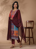 Gosriki Women'S Rayon Blend Printed Straight Kurta With Pant & Dupatta (Rigved Maroon-Gs_L_Maroon_Large),Maroon,,B0CYPLKN36
