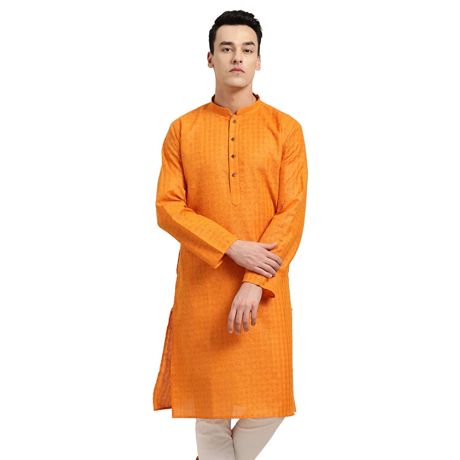 Sojanya (Since 1958 Men'S Cotton Linen Orange Checked Only Long Kurta Size: 44