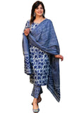 Anni Designer Women'S Cotton Blend Straight Printed Kurta With Pant & Dupatta (Nidali Blue_L_Blue_Large),Blue,L