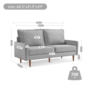American Furniture Classics Grey 69 Inch Wide Upholstered Two Cushion Sofa With Cambered Arms Velvet, 69' X 32' X 39'