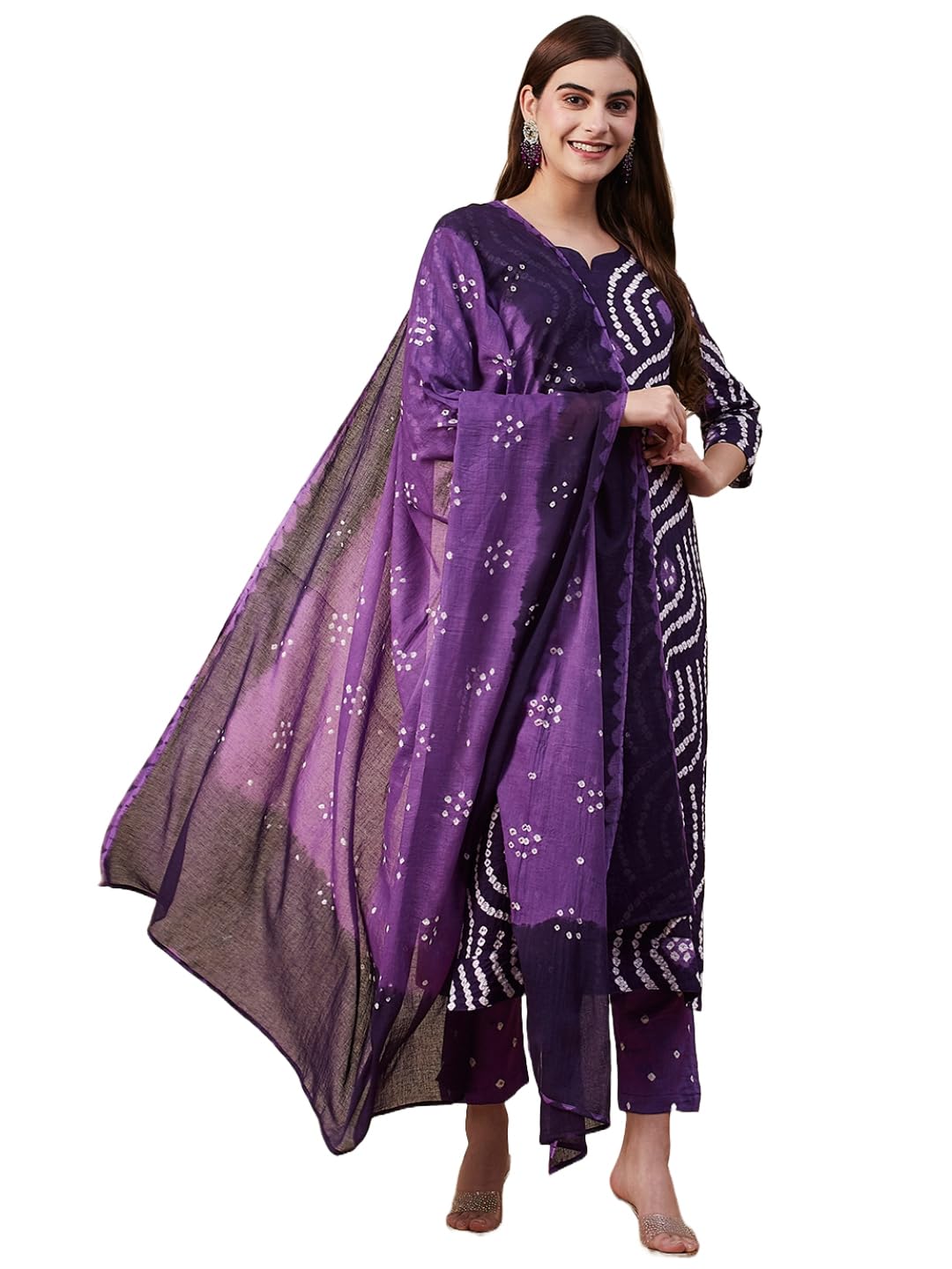 Anni Designer Women'S Cotton Blend Straight Printed Kurta With Pant & Dupatta (Paripurna Violet_Xxl_Violet_Xx-Large),Violet,2XL