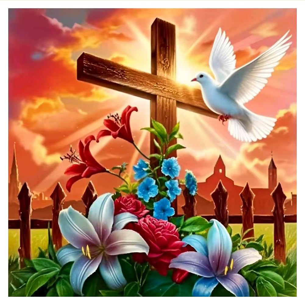 hill froeistung Cross Diamond Art Painting Kits for Adults, Dove Diamond Art for Beginners, 5D DIY Full Drill Round Gem Art Craf