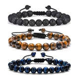 M MOOHAM Gifts for Male Coworkers Mens - Natural Black Lava Rock Stone Mens Anxiety Tiger Eye Bracelets Adjustable Aromatherapy 