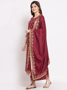 Anni Designer Women'S Straight Cotton Kurta With Palazzo & Dupatta (Kpzd-Cot-10001-New-Wine_Xl_Wine_X-Large),Wine,XL,Cotton Blend,Straight,Dupatta, Palazzo