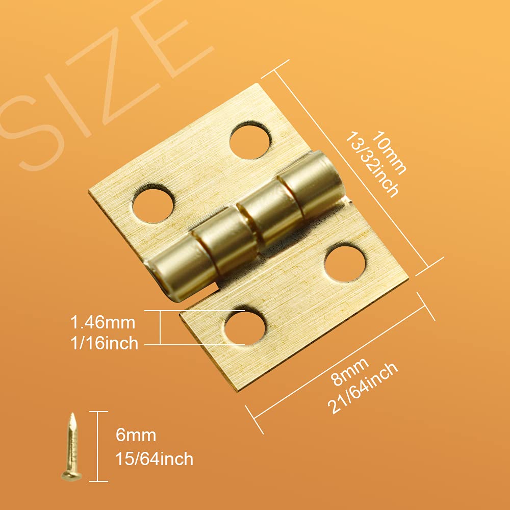 SHRJ 100Pcs Mini Brass Hinges Hardware 10 x 8mm 180 Degree Miniature Furniture Wooden Box Jewelry Chest Box Dollhouse Cabinet DI