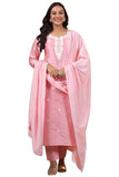 Gosriki Women'S Cotton Blend Straight Embroidered Kurta With Pant & Dupatta (Yearend Pink-Nw-Gs_Xl_Pink_X-Large),Pink,,B0CR3XGZML