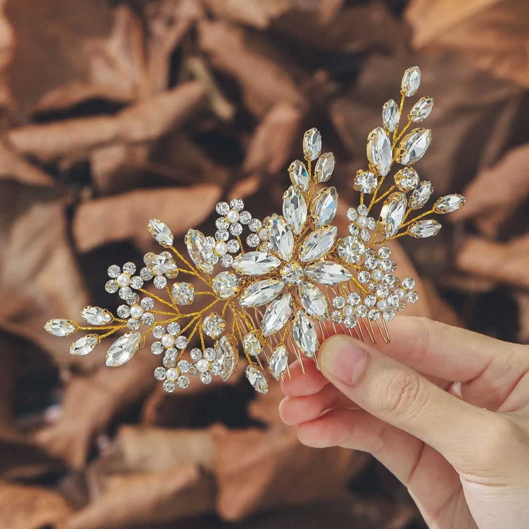 Unsutuo Crystal Bride Wedding Hair Comb Silver Rhinestone Flower Bridal Hair Pieces Pearl Wedding Hair Accessories for Women and