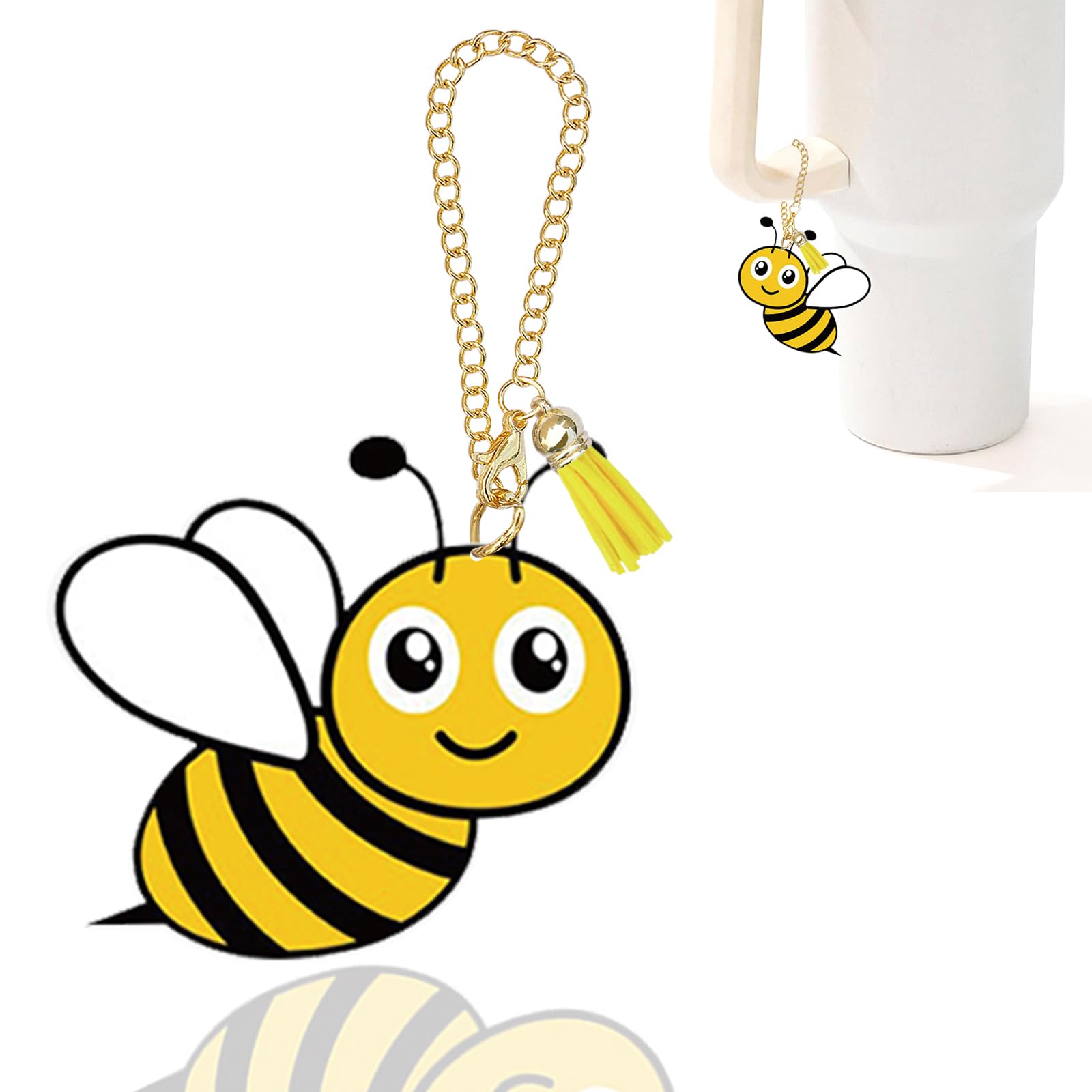 Ldntly Bee Stanley Cup Accessories,Stanley Charms for Handle Water Bottle Charms Tumbler Keychain Bee Gifts for Women Her Mom Si