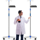 Nuanchu 2 Pcs Portable IV Pole with Wheels Medical IV Stand with Tray Adjustable Tube Holder Stainless Steel IV Stand Rack for C