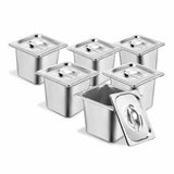 6PK Steam Table Hotel Pans 1/6 Size, 6 Deep, AntiJam Food Storage Pan with Lid for Restaurant Chafing Dishes Commercial Buff