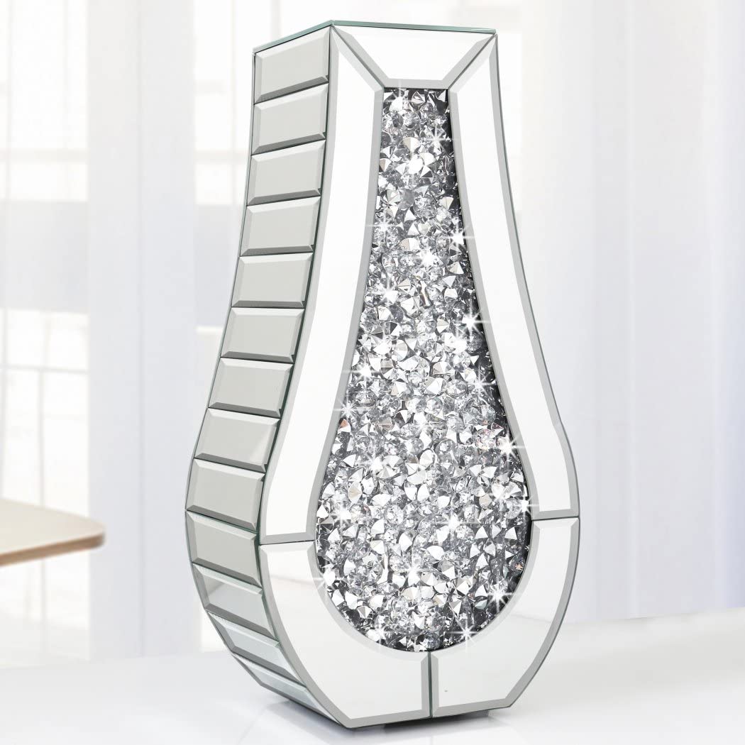 ALLARTONLY Crushed Diamond Mirror Vase Crystal Silver Glass Stunning Decorative Vase Flower Luxury for Home D cor. Cant Hold Wa