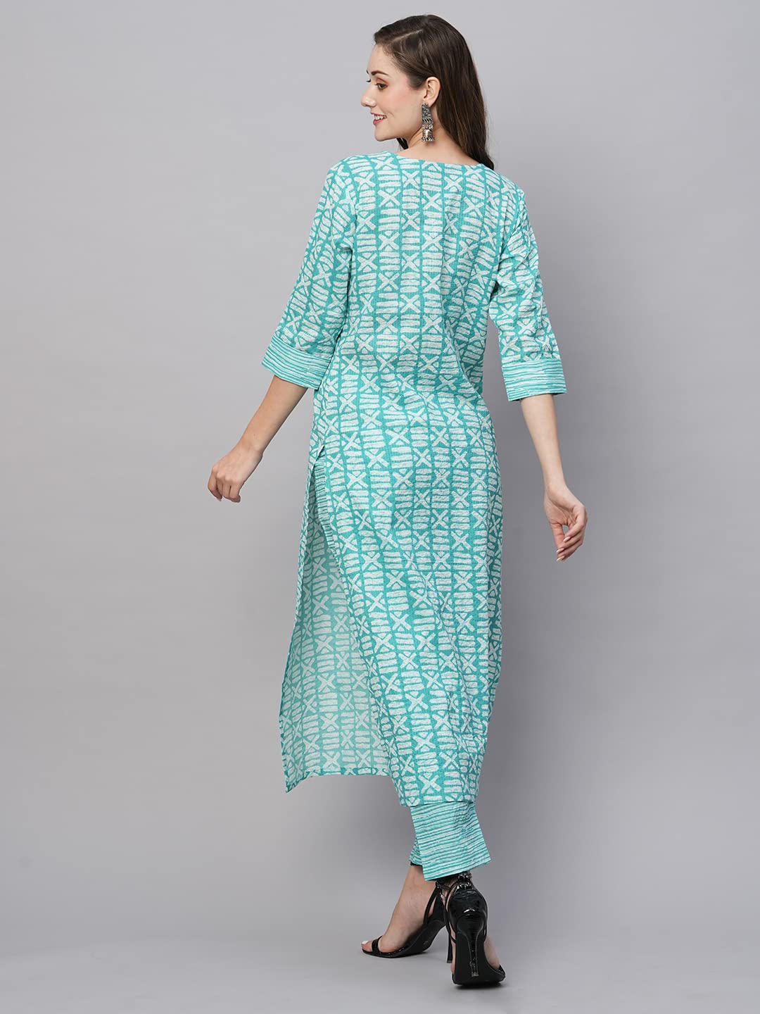Anni Designer Women'S Cotton Blend Straight Printed Kurta With Pant (Ubika Light Blue_S_Light Blue_Small),Light Blue,S,Cotton Blend,Regular,Kurta