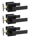 Tinewa 3 Pack Square Black Door Handles Interior, No Lock Passage Door Lever for Left or Right Handing, Heavy Duty Matte Black C