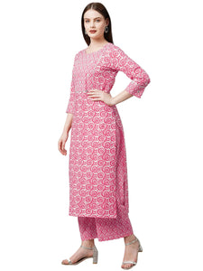 Gosriki Women'S Cotton Blend Traditional Straight Printed Kurta And Palazzo Set (Valab Pink_M-Gs_Pink_Medium),Pink,,B0BJ32JB4N