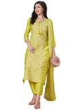 Anni Designer Women'S Rayon Viscose Embroidered Straight Kurta With Pant & Dupatta (Kochi Lime_S_Lime_Small),Lime Green,S