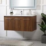 Elegant Decor Rasina 40 Single Porcelain Top Floating Bathroom Vanity In Walnut