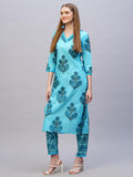 Gosriki Women'S Rayon Blend Straight Printed Kurta With Pant (Cheer Blue-Nw-Gs_L_Blue_Large),Blue,,B0CYGZV5BX
