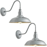 GOALPLUS 10in. Dome Outdoor Gooseneck Barn Light, 2 Pack Galvanized Steel Exterior Gooseneck Lighting Fixture with Wall Mount Fa