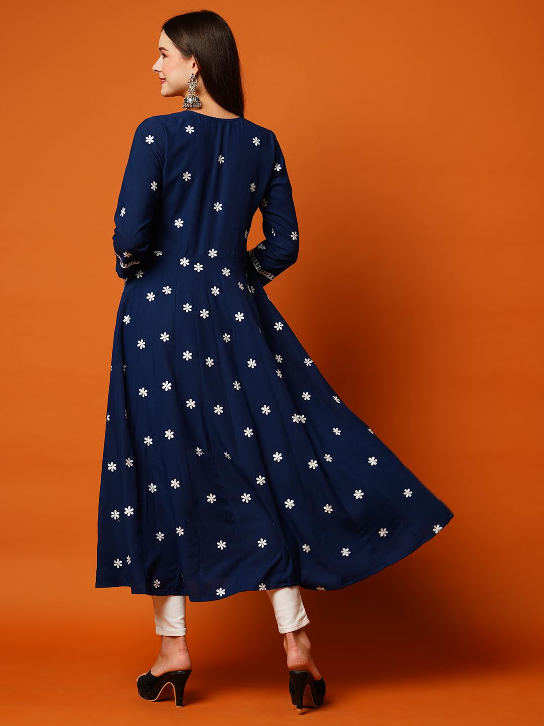 Anni Designer Women'S Rayon Blend Chikankari Embroidered Anarkali Kurta (Vavajodo-Blue-Tnw_L_Blue_Large),Blue,L,Rayon Blend,Anarkali,