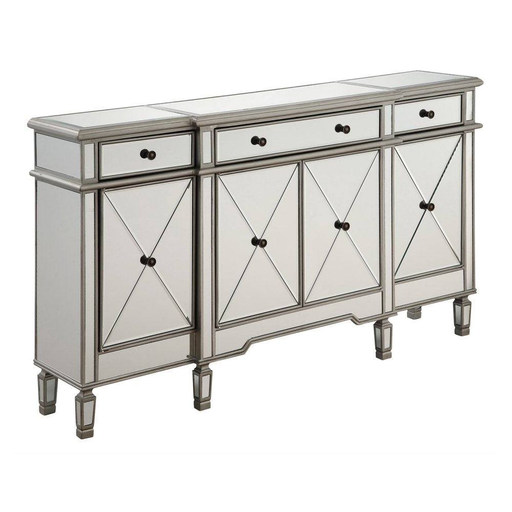 Elegant Lighting 3 Drawer 4 Door Cabinet In Silver Clear 60 X 14 X 36