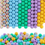 HHCFAST 150Pcs Mixed Color 15mm Silicone Beads for Keychain Making, Blue Purple Flower Print Silicone Beads for Pens and Bracele