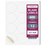 NextDayLabels Laser/Ink Jet White Labels (21/2 Round 12 Per Page | 600 Labels)