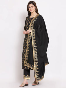 Anni Designer Women'S Straight Cotton Kurta With Palazzo & Dupatta (Kpzd-Cot-10001-Black_Xl_Black_X-Large),Black,XL,Cotton Blend,Straight,Dupatta, Palazzo