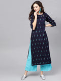 Anni Designer Women'S Cotton Blend Printed Straight Kurta With Palazzo (Sidda Blue_S_Navy Blue_Small),Blue,S,Cotton Blend,Straight,Palazzo