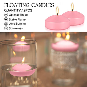 12-Pack 3 Inch Pink Floating Candles - Romantic Decor for Valentine's Day