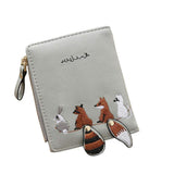 Gustave Grey Small Wallet For Women, Cute Animal Embroidery Card Purse