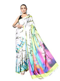 Womanista Womens Off White & Green Abstract Print Satin Saree(TI3017_Off White & Green_Onesize)