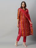 Gosriki Women'S Chanderi Cotton Straight Printed Kurta With Pant & Dupatta (Juraho Maroon-Gs_Xl_Maroon_X-Large),Maroon,,B0CGD889NM
