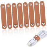 10Pcs Cable Organiser, Leather Cable Ties And Cable Clips For Desk Organisation, Premium Brown Leather Cable Management Solution