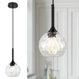 JHLBYL Glass Pendant Light fixtures, 6'' Kitchen Pendant Lights Black Pendant Light with Hammered Glass Pendant Lights Kitchen I
