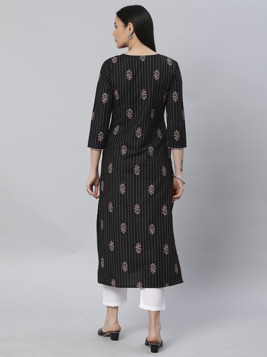 Anni Designer Women'S Cotton Blend Straight Printed Kurta With Pant (Raat Black_L_Black_Large),Black,L,Cotton Blend,Regular,Pants