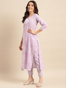 Gosriki Women'S Cotton Blend Straight Printed Kurta With Pant (Gulika Purple-Nwg-Gs_M_Purple_Medium),Purple,,B0CBPR4J73