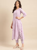 Anni Designer Women'S Cotton Blend Straight Printed Kurta With Pant (Gulika Purple-Nwg_S_Purple_Small),Purple,S,Cotton Blend,Regular,Kurta