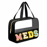 JOJOPOLLO Chenille Letter MEDS Bag Clear Medical Medicine bag for Traveling Preppy Emergency Patch Bag with Handle and Zipper Wa