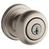 Kwikset Hancock Entry Door Knob with Lock and Key, Secure Keyed Handle Exterior, Front Entrance and Bedroom, Satin Nickel, Pick 