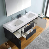 Fresca Valencia 60 Inch Dark Slate Gray Wall Hung Double Sink Modern Wood Bathroom Vanity And Medicine Cabinet - Faucet Sold Sep