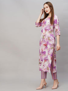 Gosriki Women'S Cotton Blend Printed Straight Kurta With Pant (Ps-Purple-Gs_4Xl_Purple_Xxxx-Large),Purple,4,B0C9QTH5JF