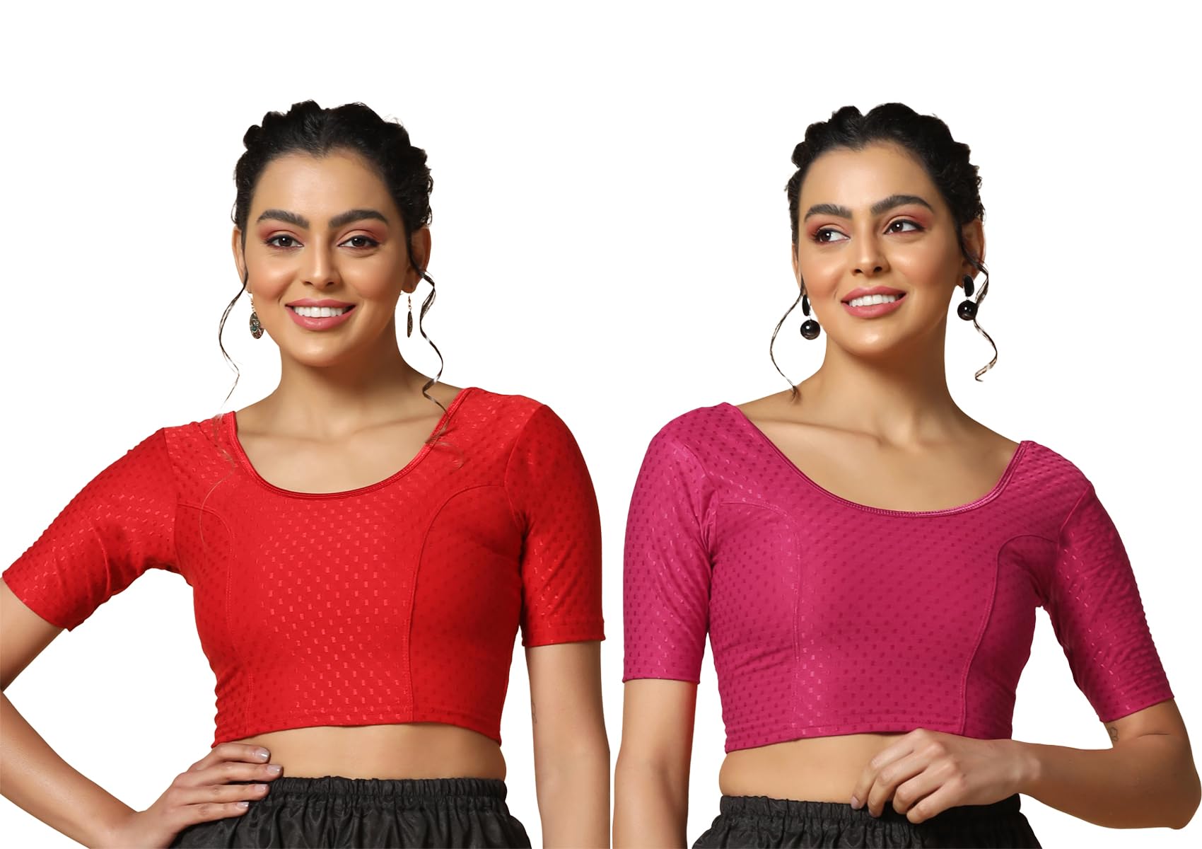 Toplot Cotton Blend Lycra Stretchable Readymade Blouses Pack Of 2 (Combo-5058-Rnp-Red-36),Rani Pink-Red,36,B0CV58Y1TX